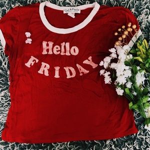 Rustic “Hello Friday” Red Tee